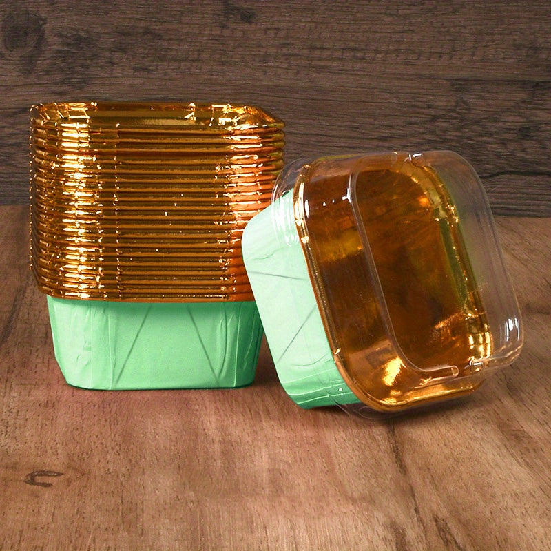 50 Square Cupcake Cups with Lids, Heat-Resistant Foil, Baking and Dessert Cups