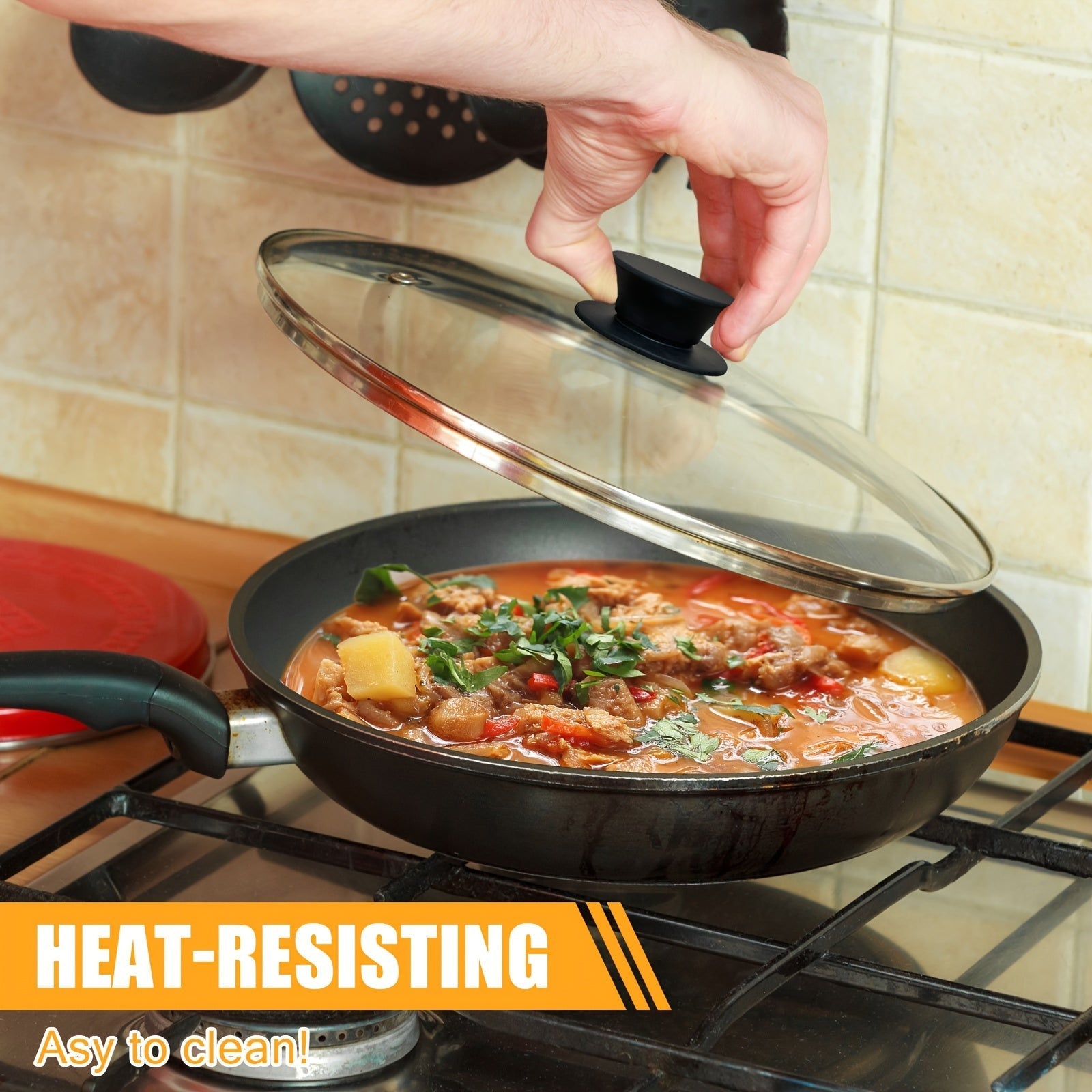 Universal Tempered Glass Lid for Frying Pan Skillet Cast Iron Pot 25.4cm 30.99cm 33.02cm 36.83cm