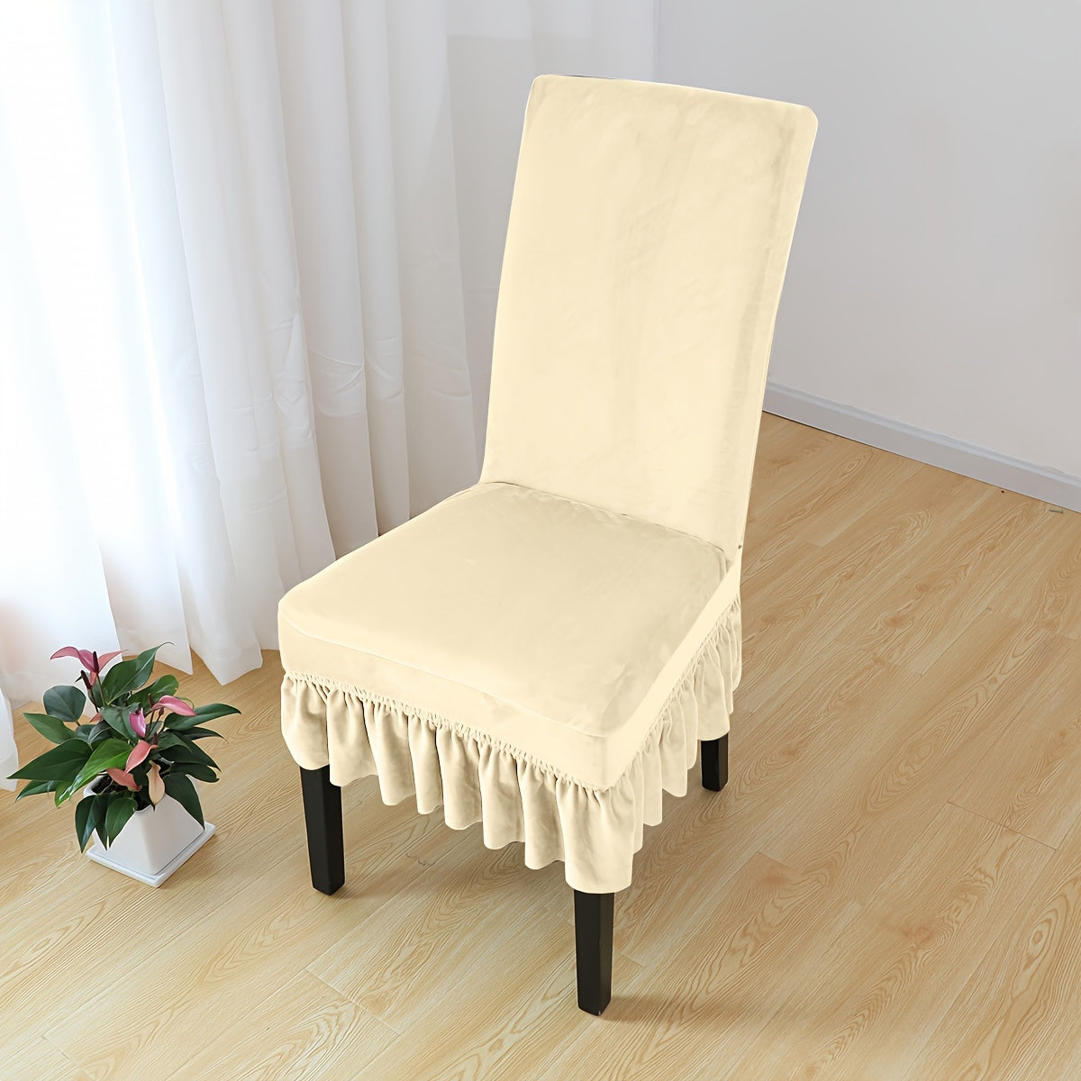 Velvet Chair Cover with Skirt for Home Decor and Furniture Protection