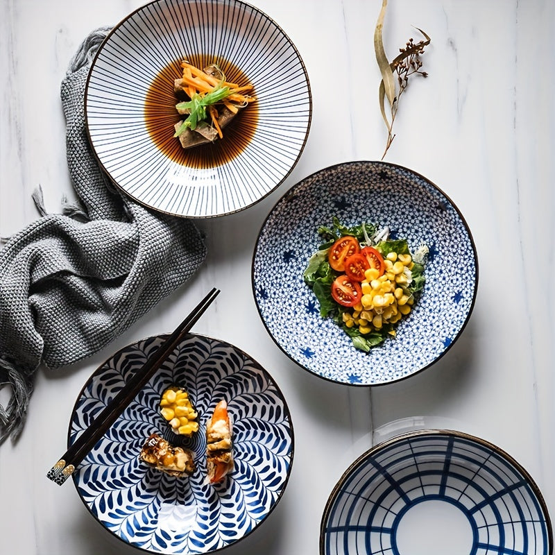 Ceramic Dinner Plates Set Blue and White Flower Pattern 20.32 cm for Salad Pasta Appetizers