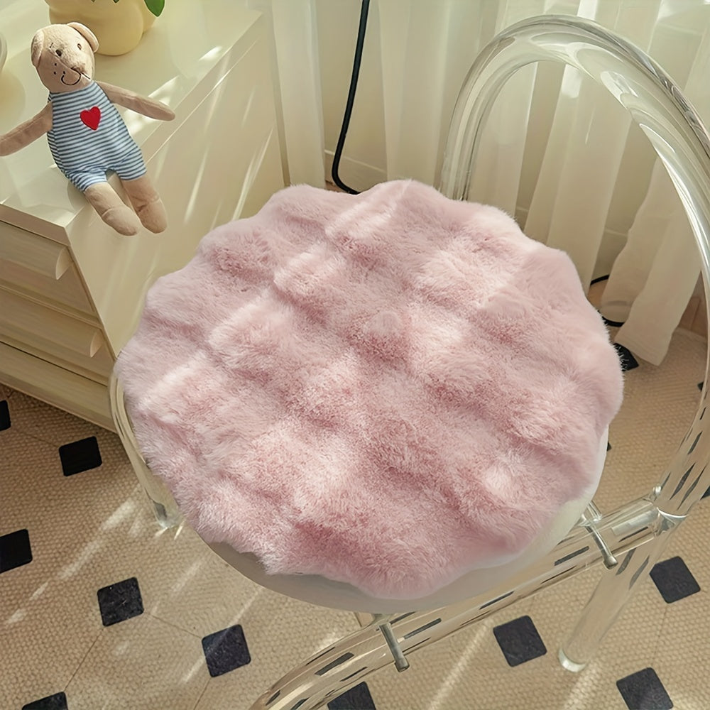 French Cream Plush Chair Cushion, 100% Polyester, Cozy Home Decor