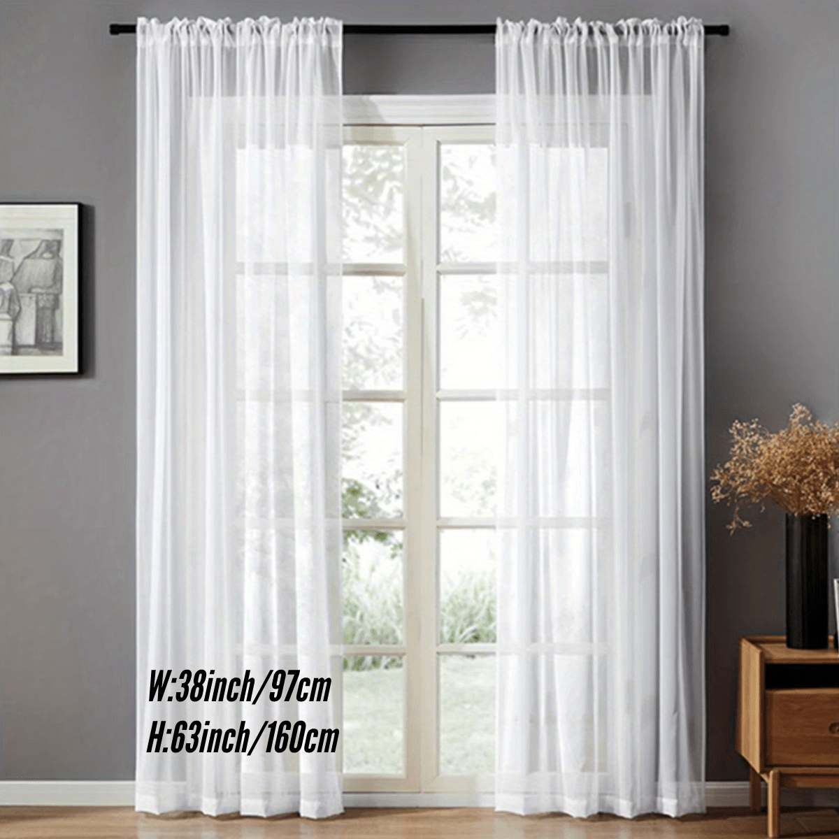 Pair of Sheer Voile Curtains with Rod Pocket for Kitchen Bedroom Living Room