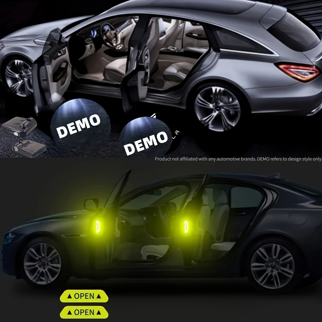 4 Pieces Car Door Welcome Light Projectors with Logo and Reflective Stickers
