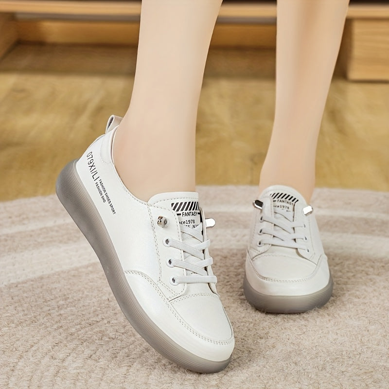 Women's PU Flat Shoes Lace Up Solid Color All Season