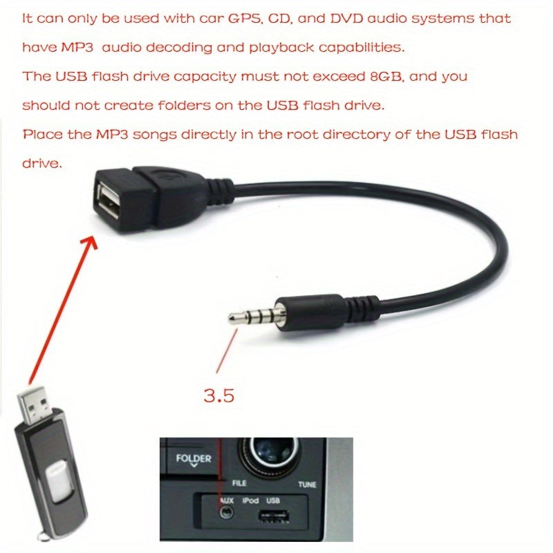 Universal 3.5mm AUX dan USB Audio Kabeli Qora Avtomobil Adapteri Erkakdan Ayolga
