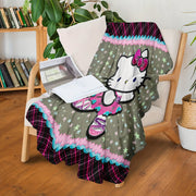Square Pattern Hello Kitty Flannel Blanket for Kids and Adults Comfortable Bed Sofa Car Use