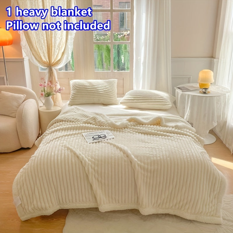 Double-Layered Polyester Flannel Throw Blanket with Stripes for All-Season Comfort