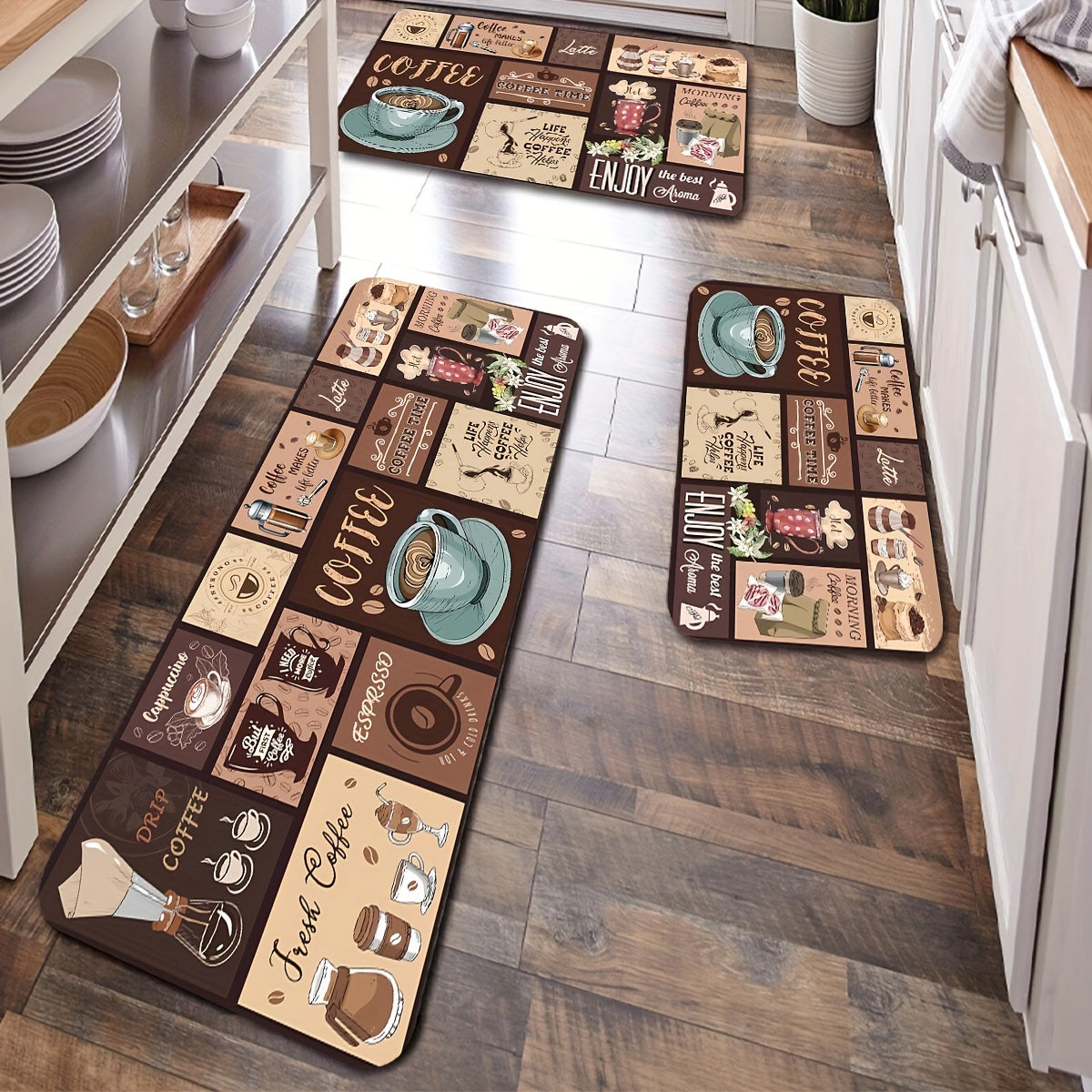 Vintage Coffee Kitchen Mat Anti-Fatigue Entryway Bedroom Living Room Easy to Clean