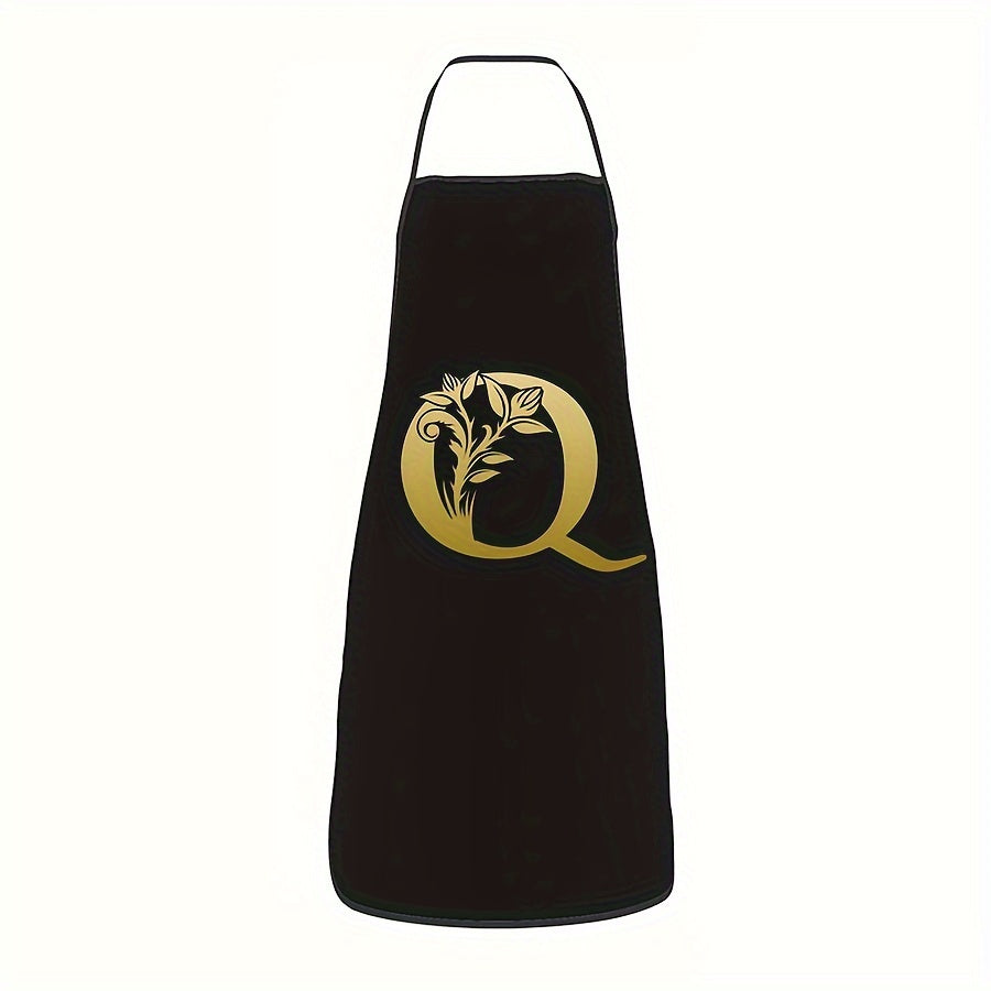Golden Letter Printed Oil-Proof Kitchen Apron for Home Cooking