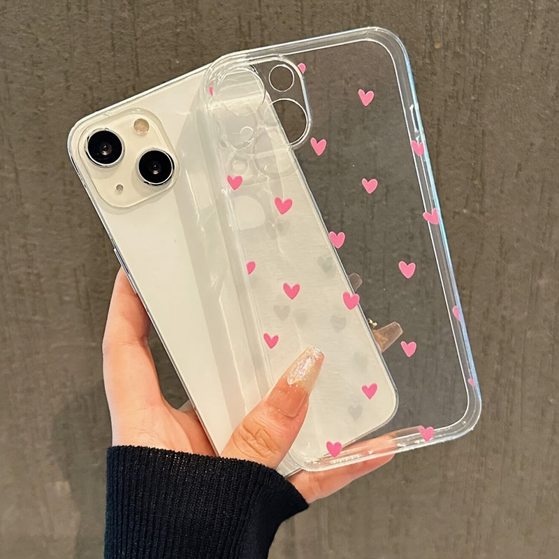 Pink TPU Phone Case for iPhone 15, 14, 13, 12, 11, XS, XR, X, 8, 7, 6, SE2, SE3, Mini, Plus, Pro Max with Love Pattern