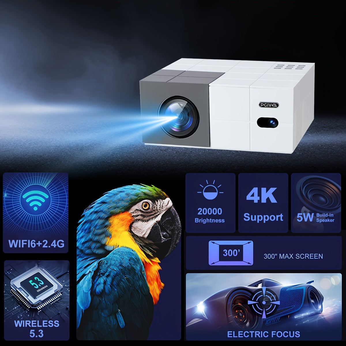Proyector WiFi Full HD 1080P 500 lúmenes portátil con altavoz incorporado