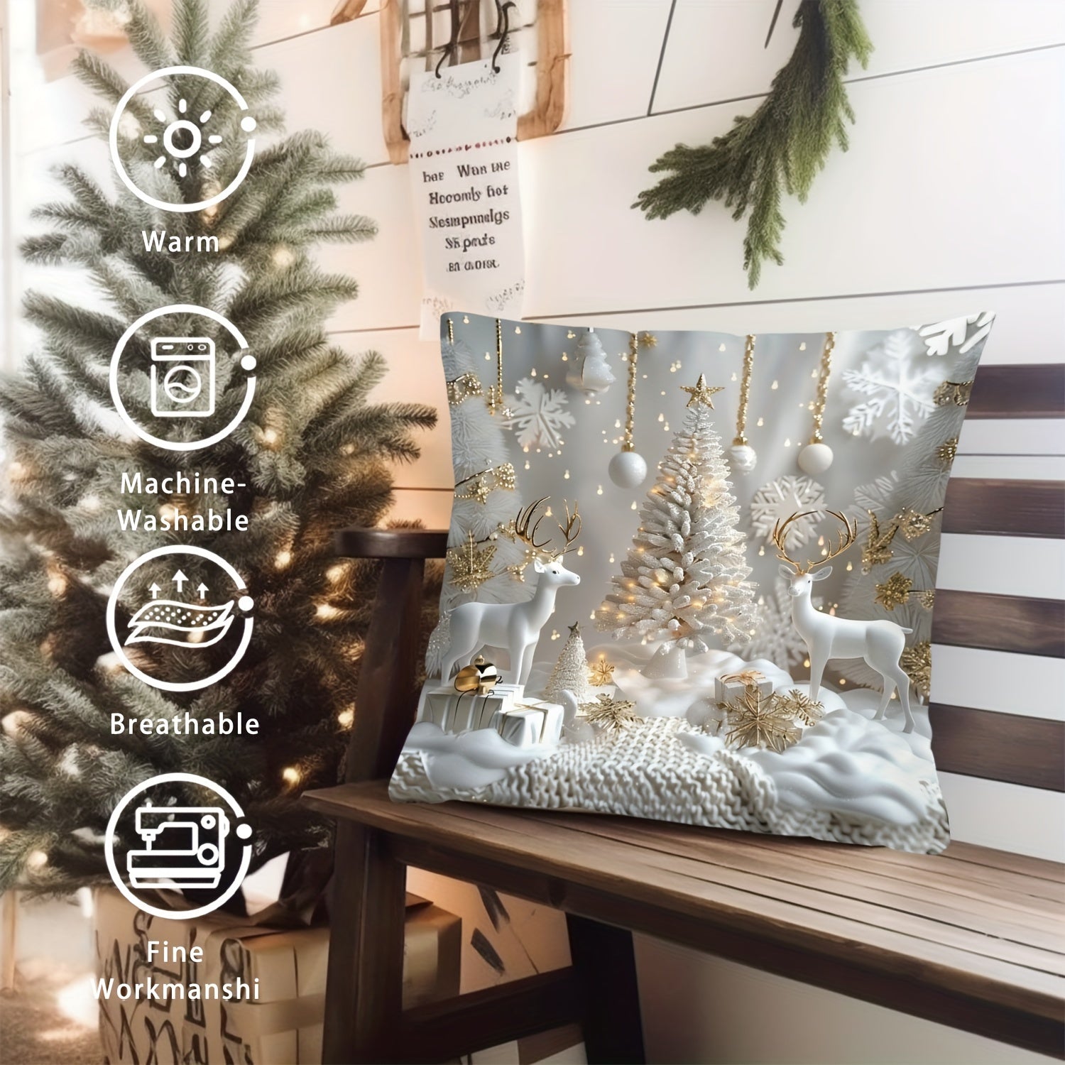 Christmas Snowmen Pillow Cover 44.96cm Square Sofa Living Room Bedroom Decor