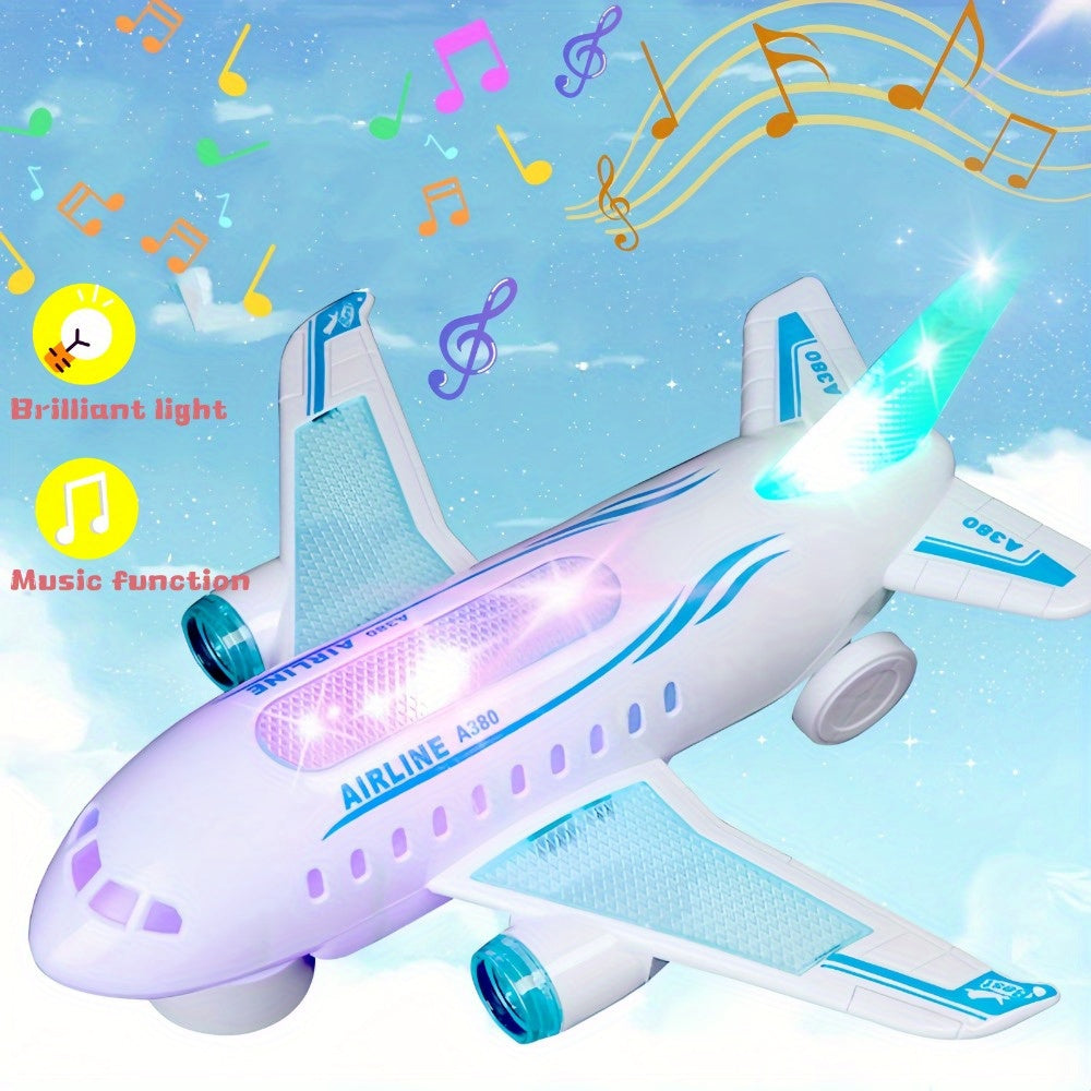 Juguete de avión de plástico blanco para niños con batería, luces y música