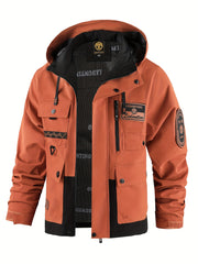 Men's Hooded Windproof Jacket with Detachable Hat Multi-Pocket Cargo Style for Spring and Autumn
