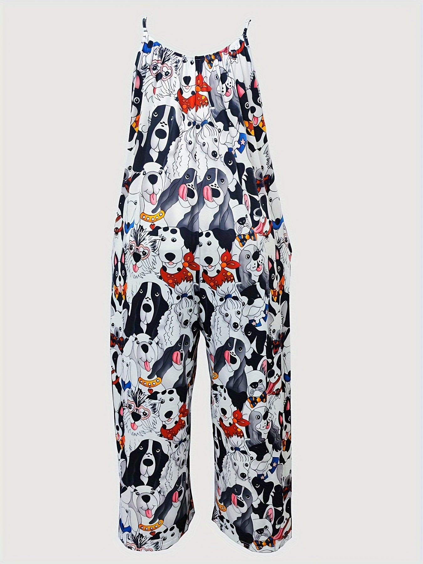 Plus Size Women's Dog Print Jumpsuit Sleeveless Romper with Pockets