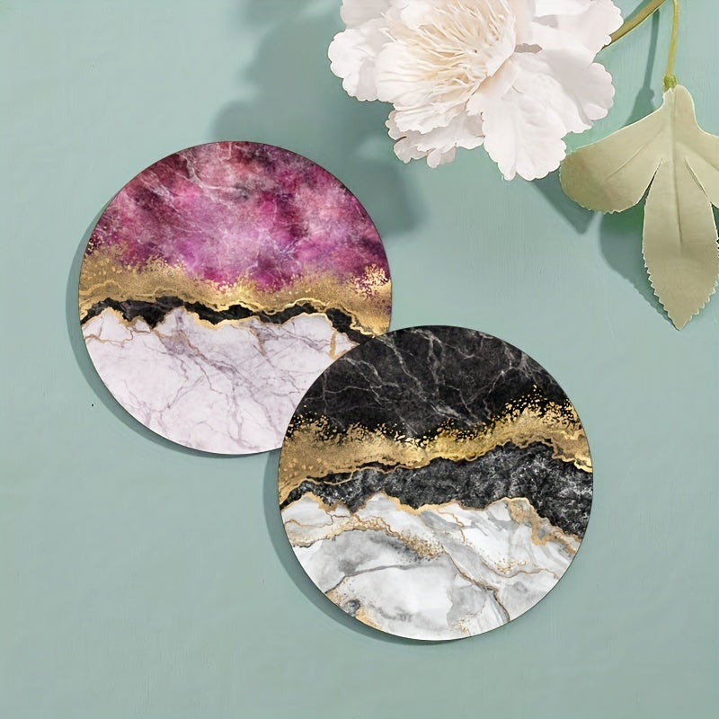 Luxury Gold Marbling Coasters Set 6 Absorbent Rubber Non-Slip 10.16cm Round