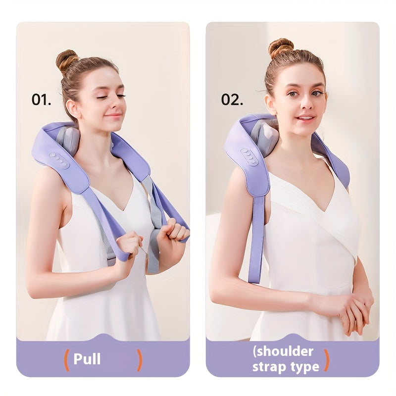 Wireless Neck and Shoulder Massager with 6-Claw Massage Head, Heating, Hands-Free Strap
