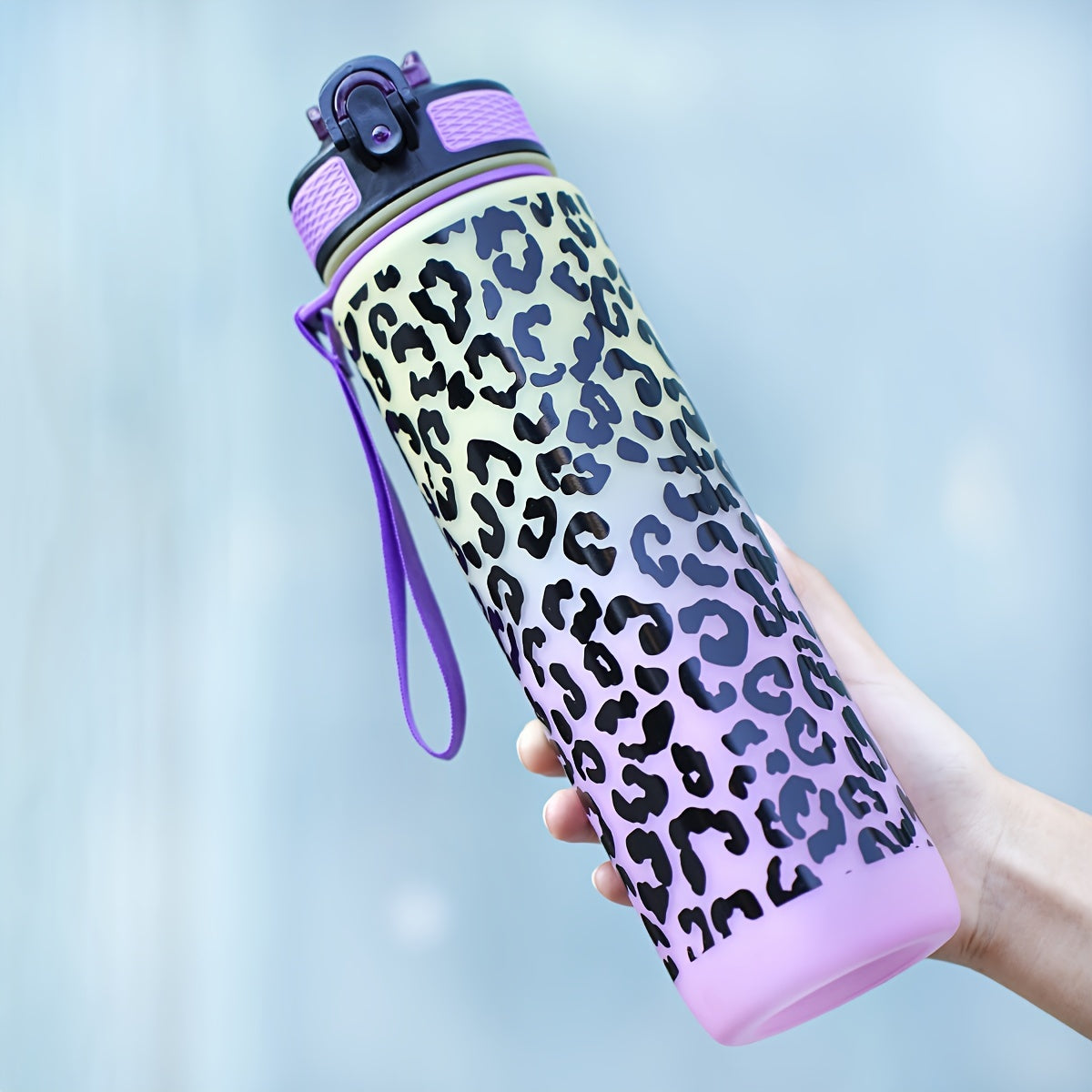 32oz Leopard Print Gradient Water Bottle BPA-Free for Hiking Camping Fitness