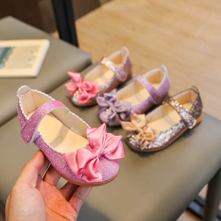 2024 Обувь Honey Girl Милые туфли Мэри Джейн с блестками для повседневной носки и вечеринок, верх из ПУ, резиновая подошва, балетки с бантиком