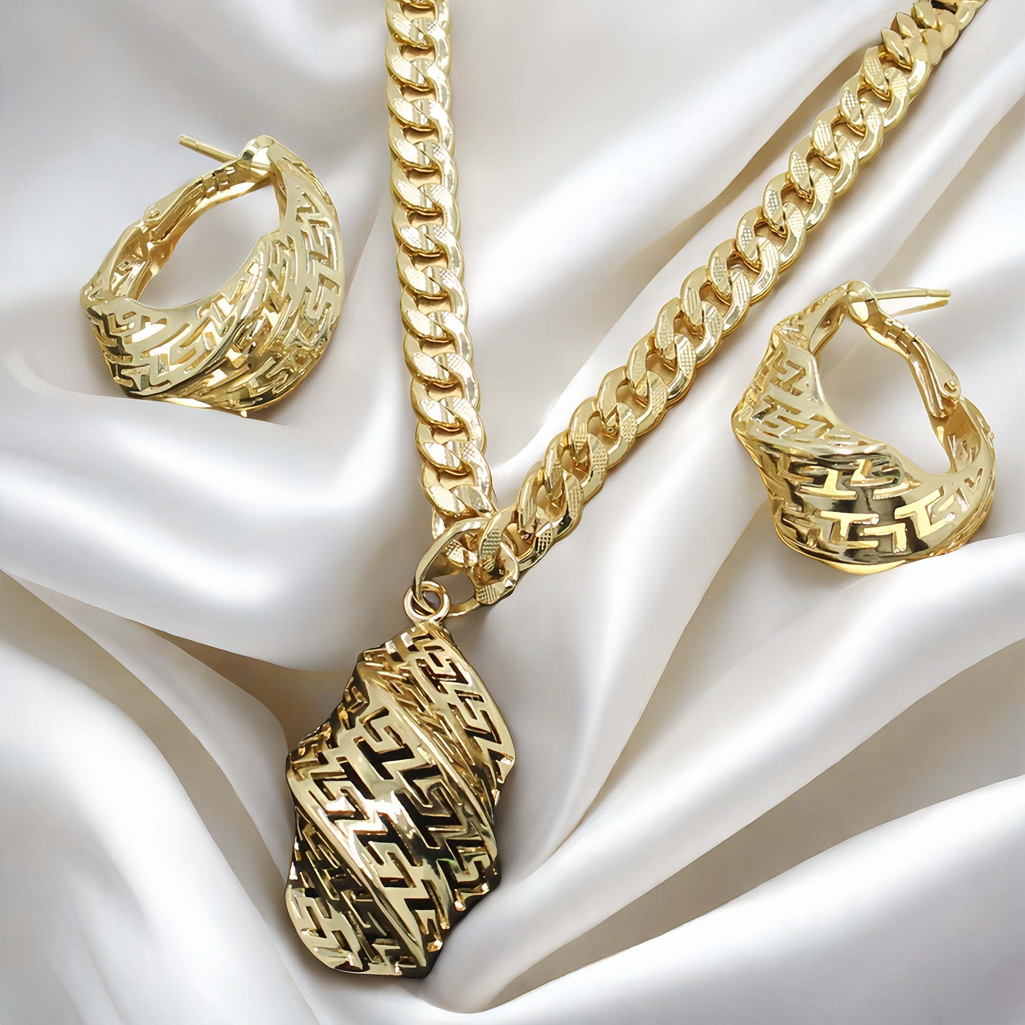 Ayollar uchun Elegant Vintage 18K Oltin Qoplamali Mis Zargarlik To'plami - Marjon va Quloq uzuklarini o'z ichiga oladi - Gipoallergen, Ramazon Bayrami Dizayni, To'ylar va Maxsus Tadbirlar uchun Mukammal - 3 Qismli To'plam