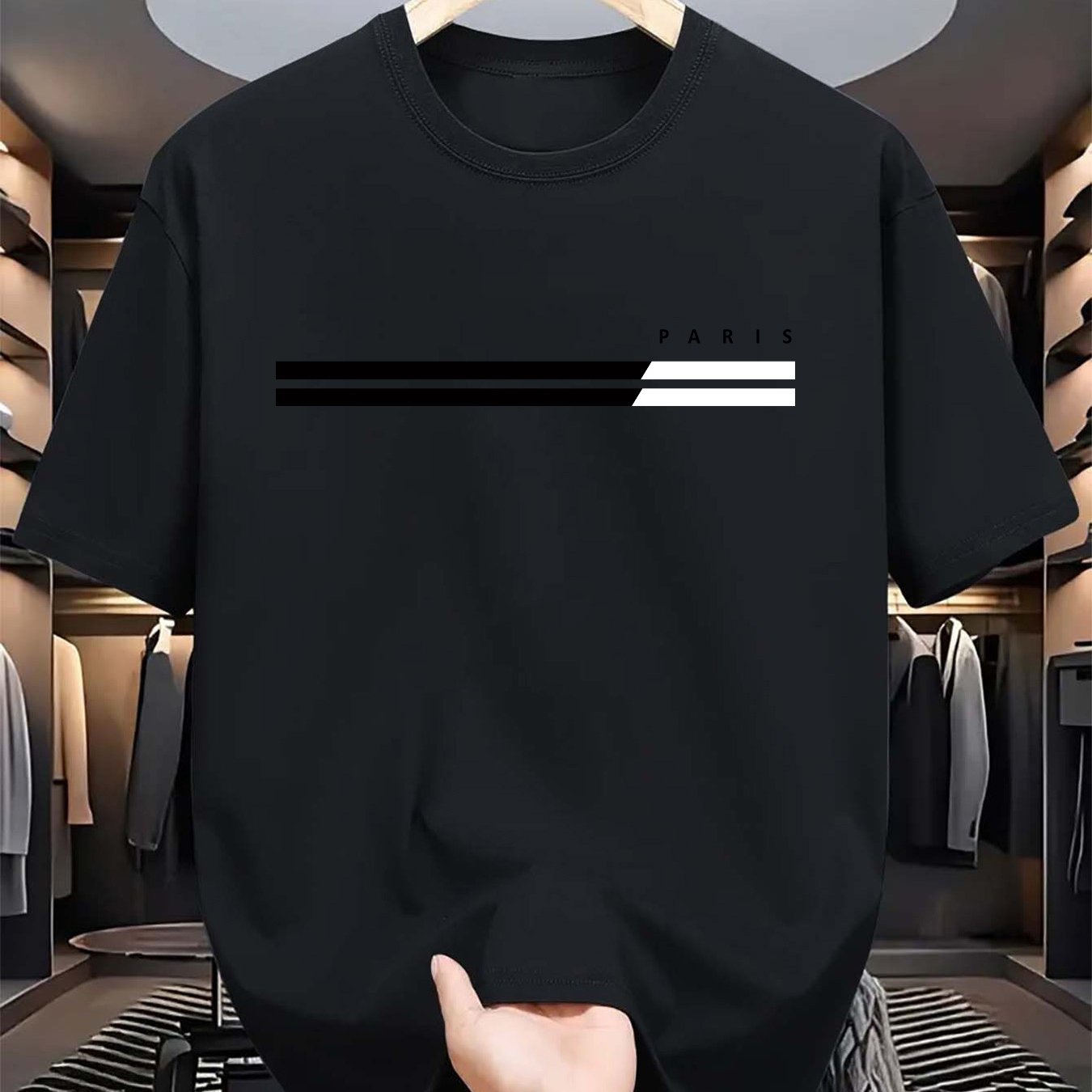 Camiseta casual de manga corta para hombre, poliéster a cuadros, cuello redondo, para todas las estaciones