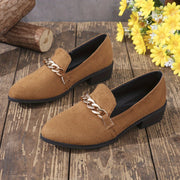 Women's Pointed Toe Flats with Gold Chain, Black Synthetic, Casual Shoes