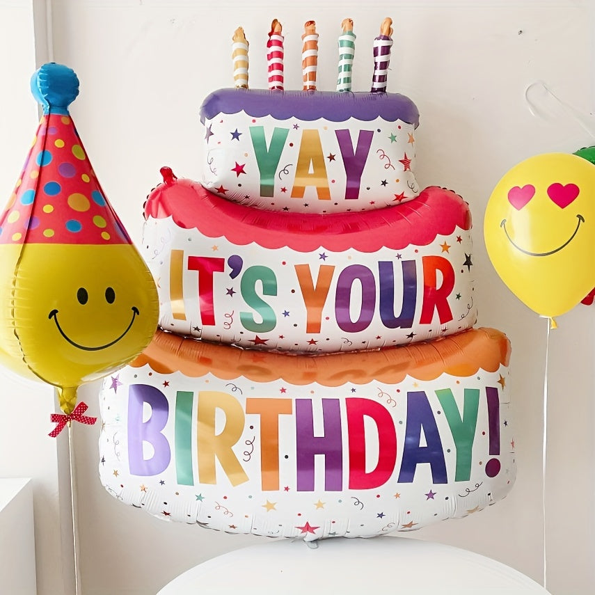 Giant 101.6cm Happy Birthday Cake Balloons with Bear Design Aluminum Foil Decorations