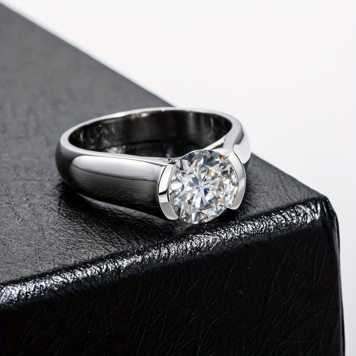 Unisex Moissanite Engagement Ring 2 Carat Sterling Silver Prong Set Wedding Jewelry