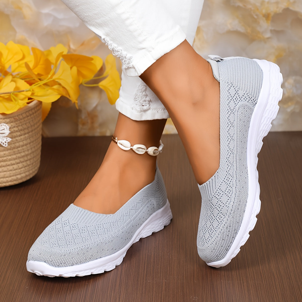 Women's Lightweight Slip-On Walking Shoes Breathable Knit Light Blue