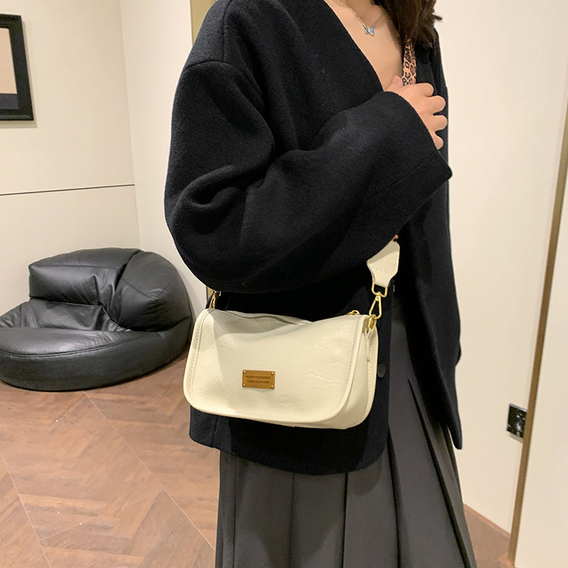 Women's Shoulder Bag with Adjustable Leopard Print Strap Zipper Closure Edge Paint Detail