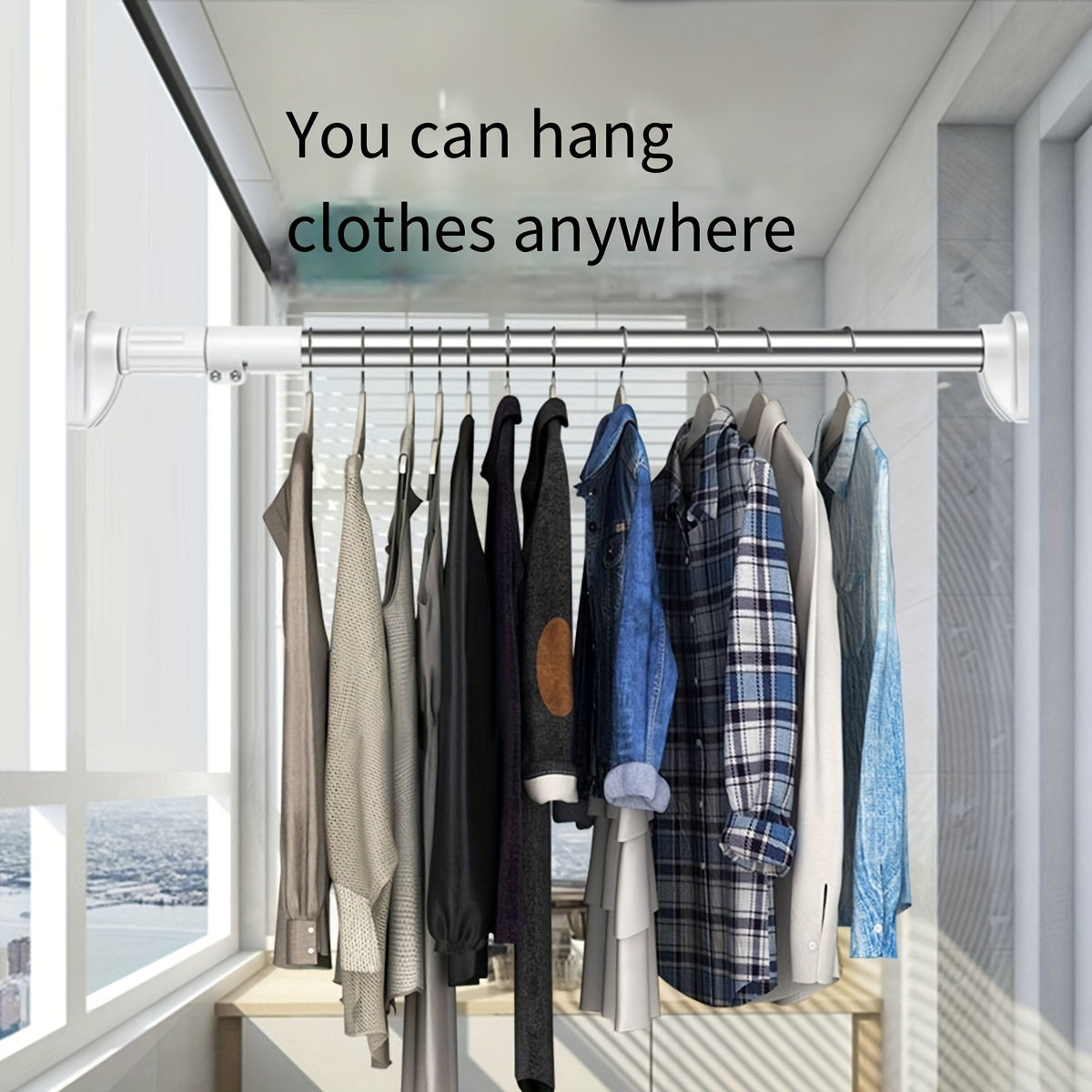 Stainless Steel Telescopic Clothes Rod No-Drill Wall Mount Retractable Drying Rack for Bathroom Closet