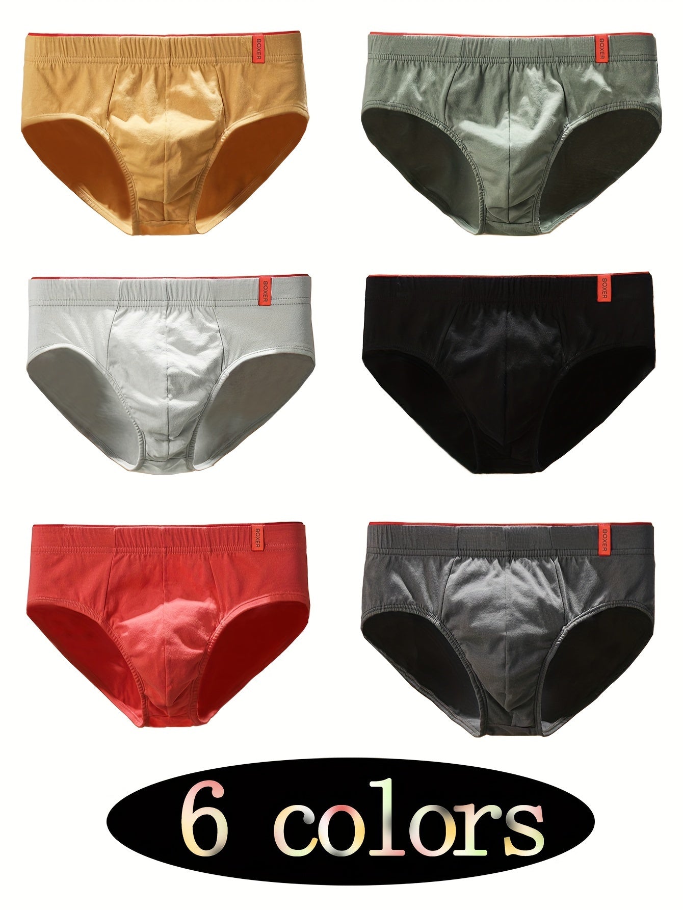 Men's Cotton Triangle Briefs 6-Pack Large Size Breathable Comfortable Multiple Colors