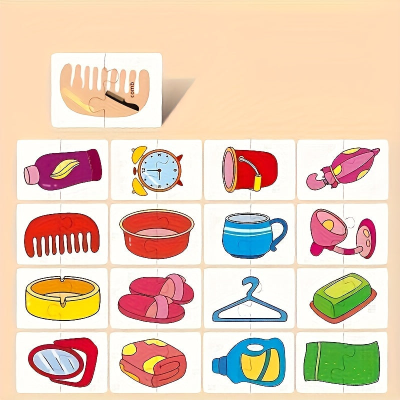 Conjunto de rompecabezas educativo para niños con personajes, frutas, verduras, vehículos, desarrollo cognitivo, tarjetas educativas coloridas