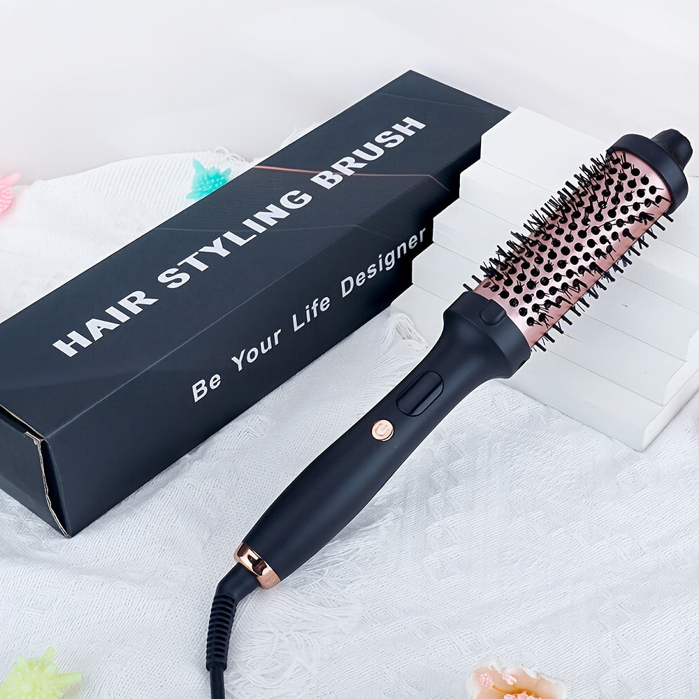 2-in-1 Curling and Straightening Heat Brush with Ceramic Round Brush Thermostatic Control