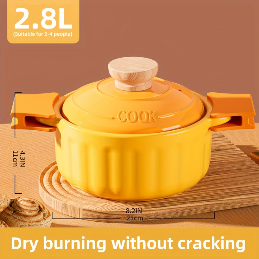 Textured Ceramic Soup Pot Yellow Lid Non-Stick Heat-Resistant Cookware