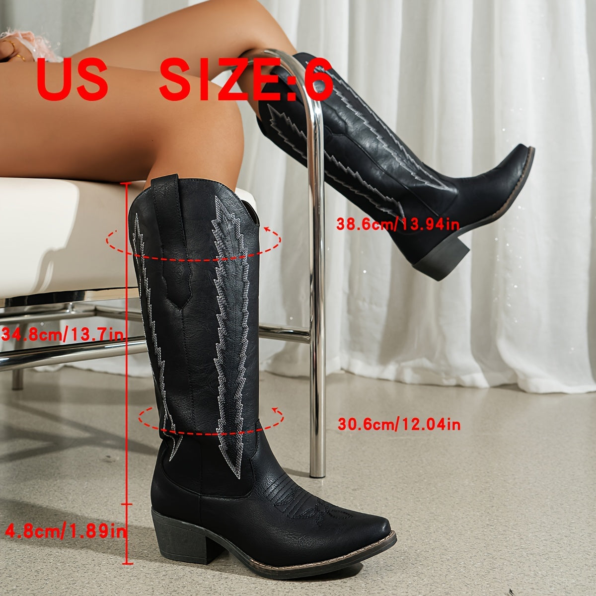 Women's Western Cowboy Boots Faux Cover Square Toe Mid-Heel For Casual Outdoor