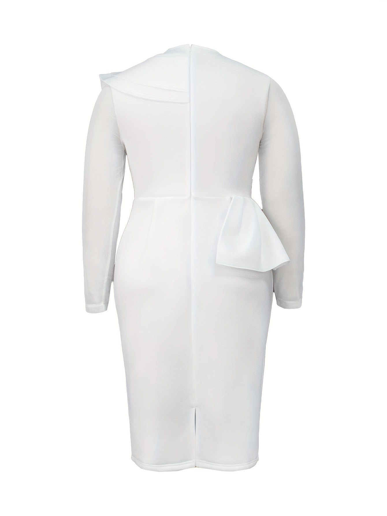 Women's Lace Beaded Long Sleeve Midi Dress Slim Fit Ruffled Party Gown