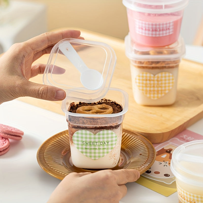 Set of 20 Reusable Plastic Dessert Cups with Lids and Spoons Leakproof BPA-Free