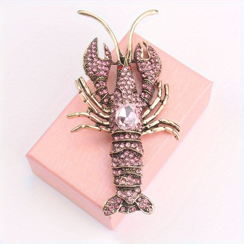 Vintage-Inspired Lobster Brooch Pin Rhinestone Embellished Statement Jewelry for Men Women