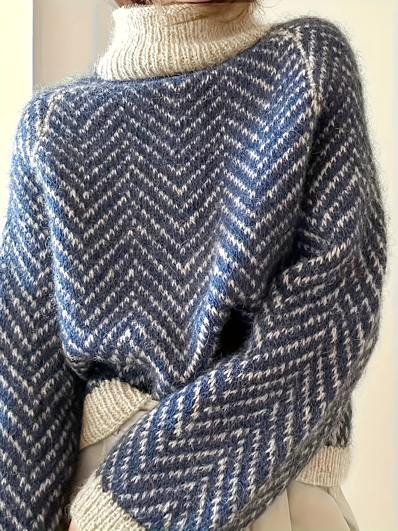 Свитер женский большого размера с геометрическим узором волны, мягкий, с длинными рукавами