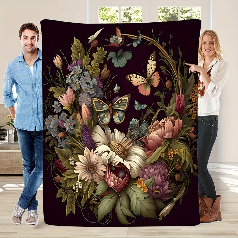Vintage Flower Basket Butterfly Print Blanket for All Seasons Warmth and Comfort