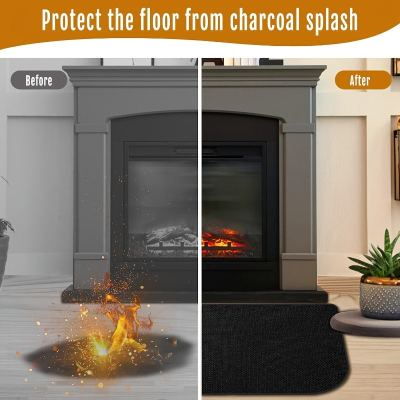 Black Fireproof Silicone Fireplace Hearth Rug 101.6x48.26cm Heat Resistant Anti-Slip Mat