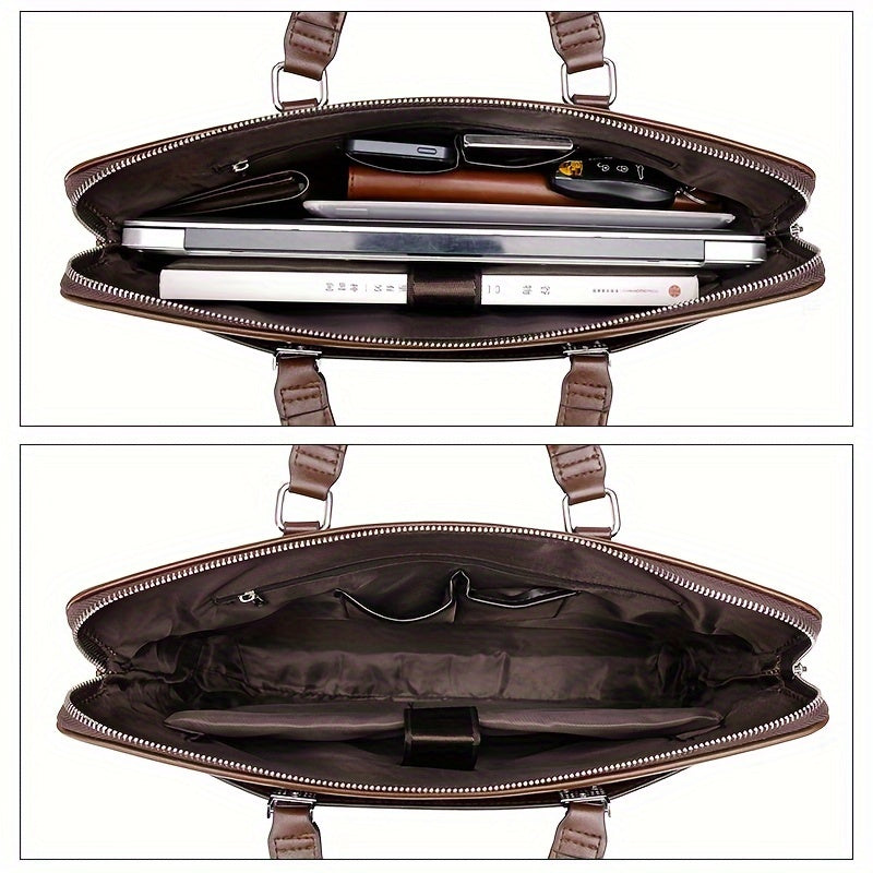 Men's Minimalist Black PU Leather Handbag Set with Computer Briefcase for Office