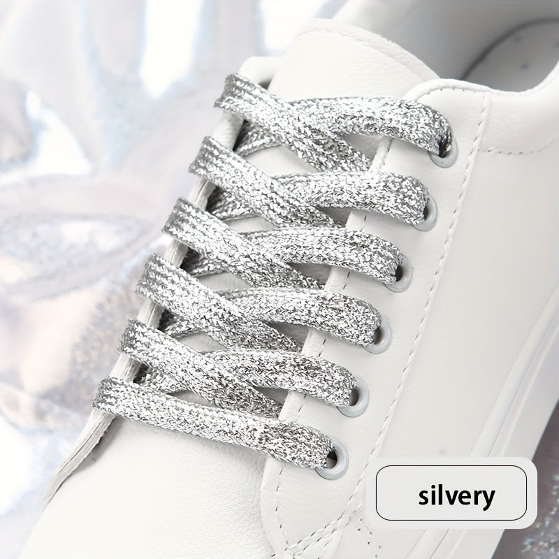 Unisex Iridescent Glitter Laces Flat Shoe Strings for Sneakers and Canvas