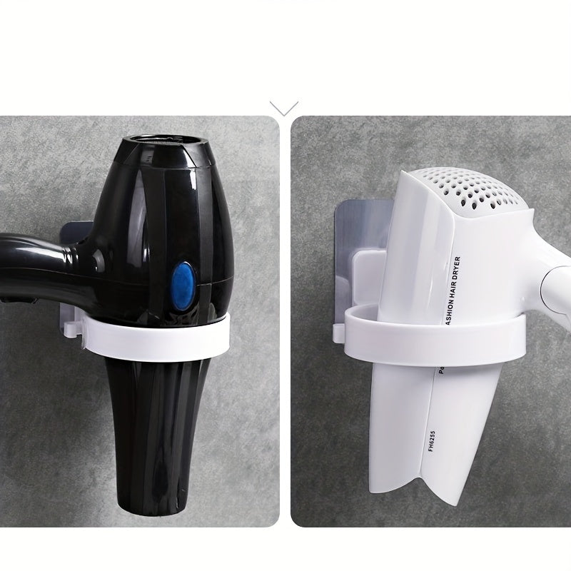 Wall Mounted Hair Dryer Holder Plastic Bathroom Organizer No-Drill Cord Management