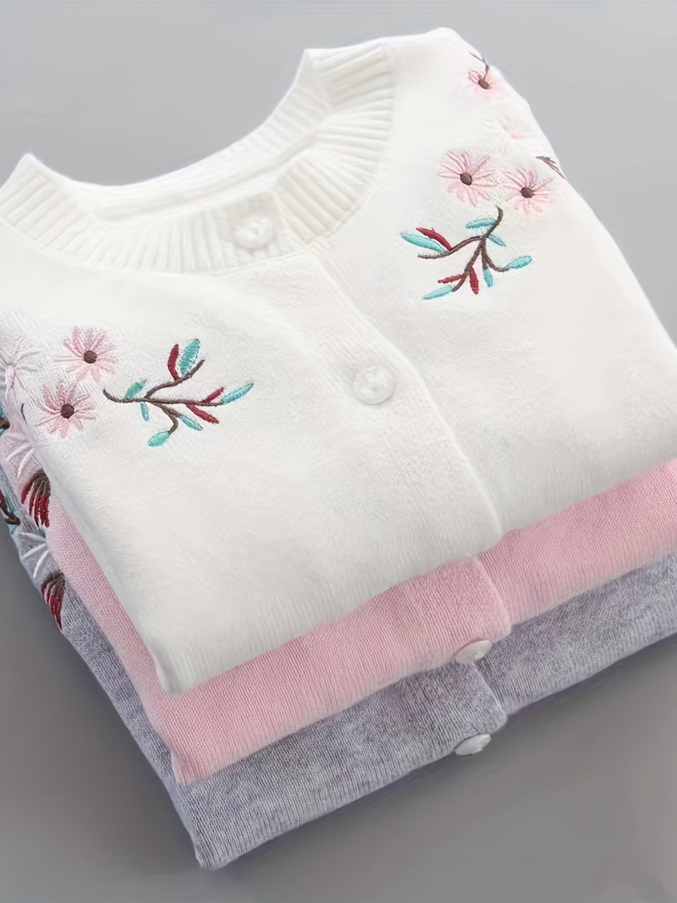 Girls Floral Knitted Cardigan for Little Girls Spring Autumn Cotton Long Sleeve