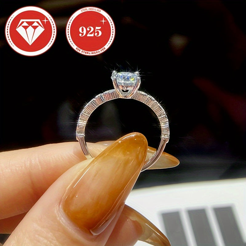 1 Carat Moissanite Engagement Ring with Four-Claw Setting in Sterling Silver