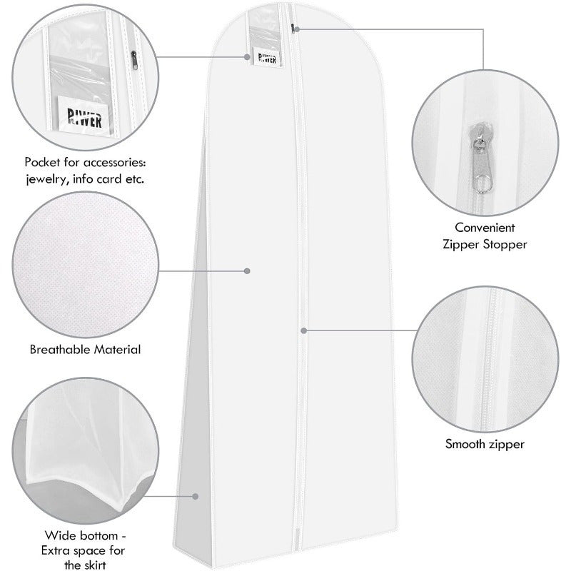 Breathable Dustproof Zippered Clothes Cover for Wedding Dresses and Gowns