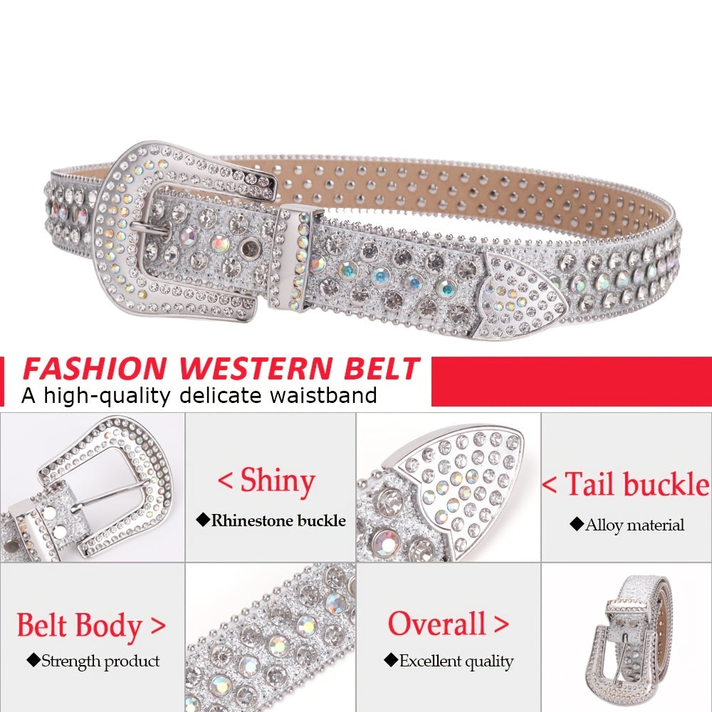 Unisex Crystal Studded Western Rhinestone Belt for Pants and Jeans