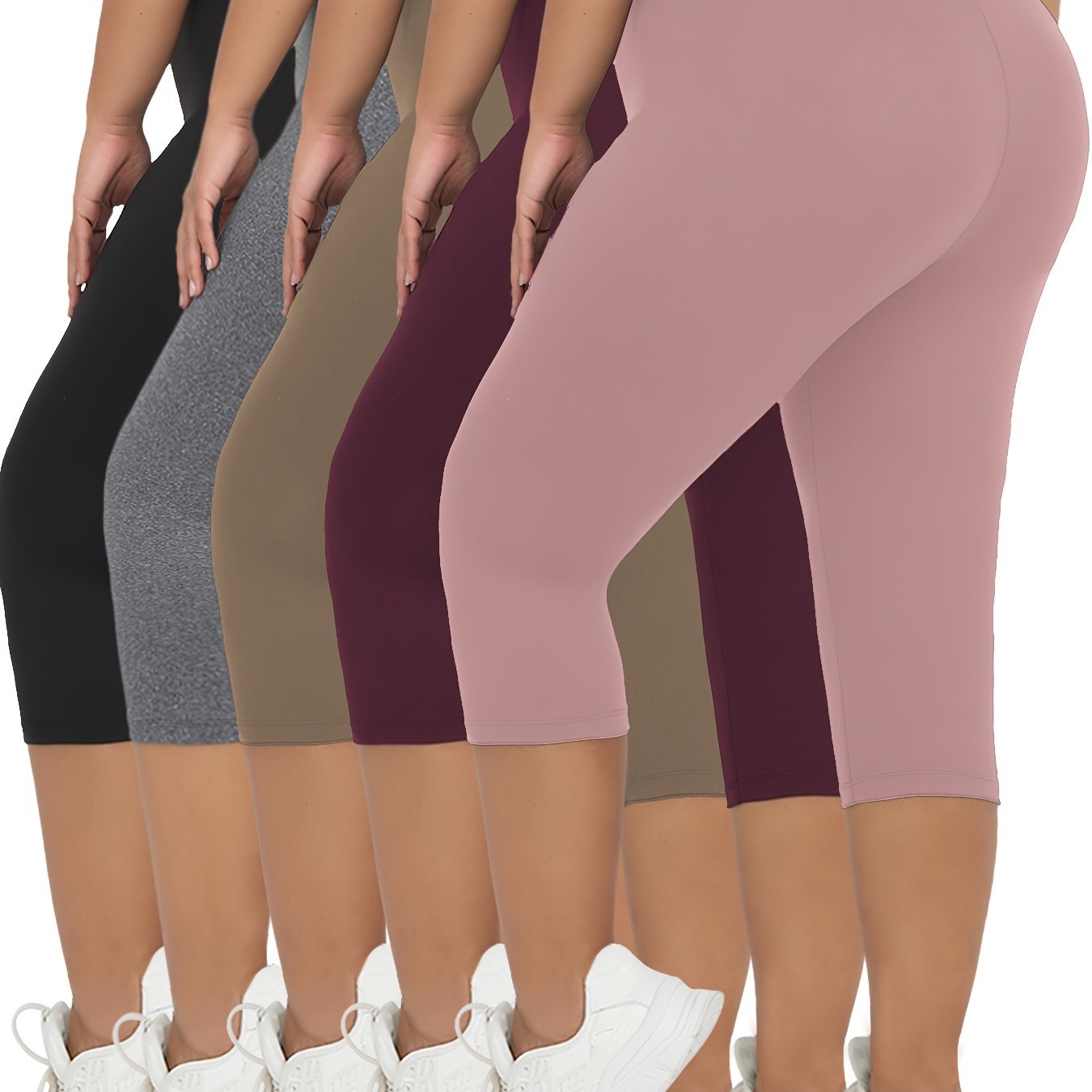 Plus Size Women's Yoga Leggings High Waist Moisture-Wicking Stretchy 5 Pack